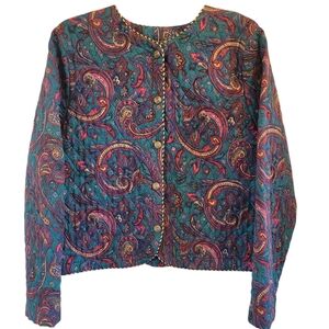 Vintage Worthington Pink Purple Blue Paisley Print Quilted Jacket